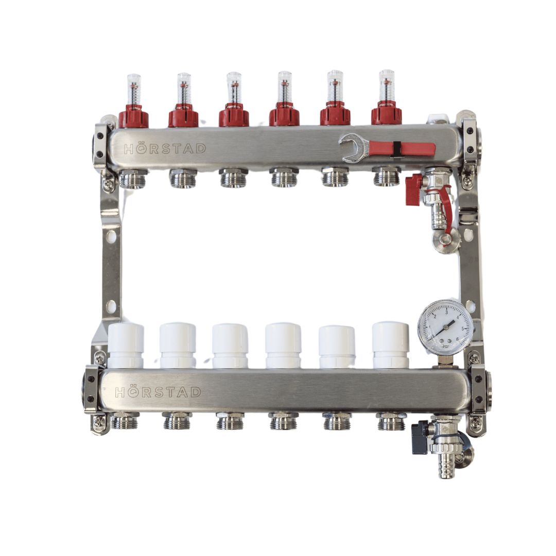 Stainless steel UFH manifold 6 port